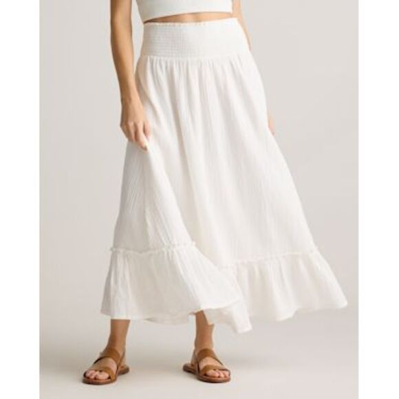 Quince Womens 100% Organic Cotton Gauze Smocked Maxi Skirt White Basic S - Picture 1 of 3
